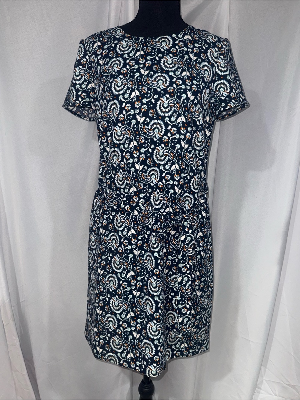 J. Crew Navy Paisley-Print Short Sleeve Mini Dress